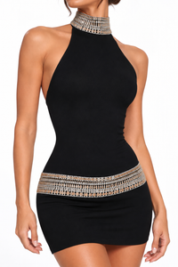 BELORIA – Robe Serena à Col Halter & Détails Bijoux