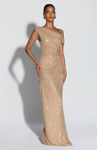 BELORIA – Ottilie Gold Maxi Dress
