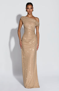 BELORIA – Ottilie Gold Maxi Dress