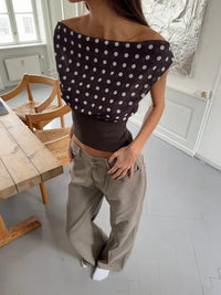 BELORIA – Brown Polka Dot Top