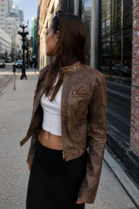 BELORIA – XARA | Cropped Vintage Biker Jacket
