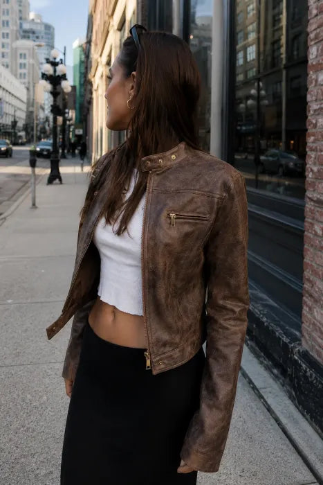 BELORIA – XARA | Cropped Vintage Biker Jacket