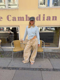 BELORIA – Beige Baggy Side Stripe Trousers