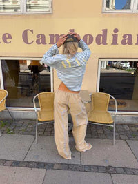 BELORIA – Beige Baggy Side Stripe Trousers