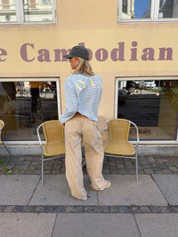 BELORIA – Beige Baggy Side Stripe Trousers