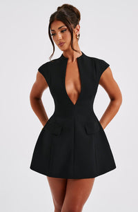 Vestido mini Suri de manga corta – Negro