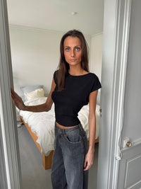 Short-sleeved blouse with elastic waist - Black